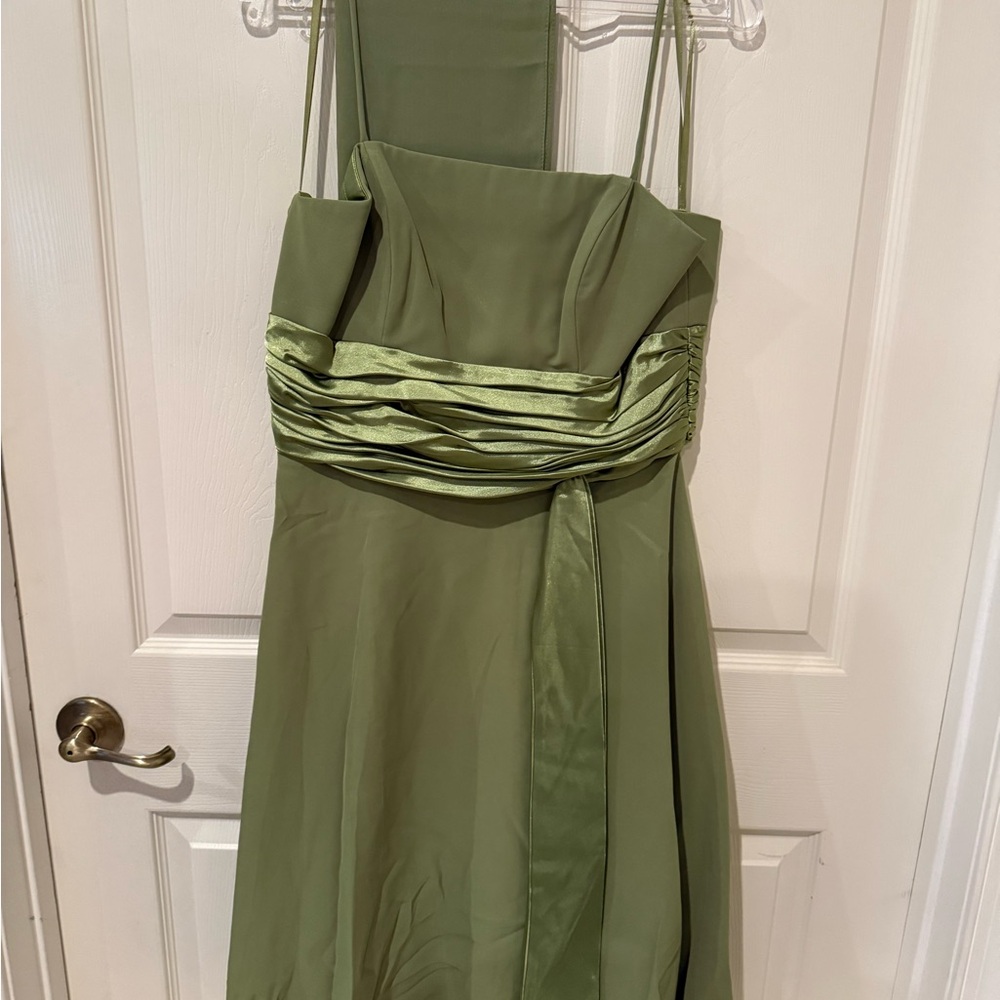 Cinderella Olive Green Satin-Trim Spaghetti Strap Dress